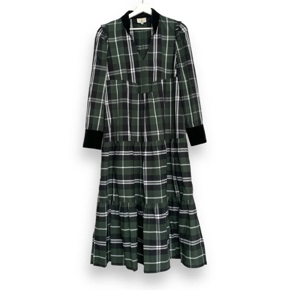 Elegant Green Plaid Dress - Picture 5 of 16